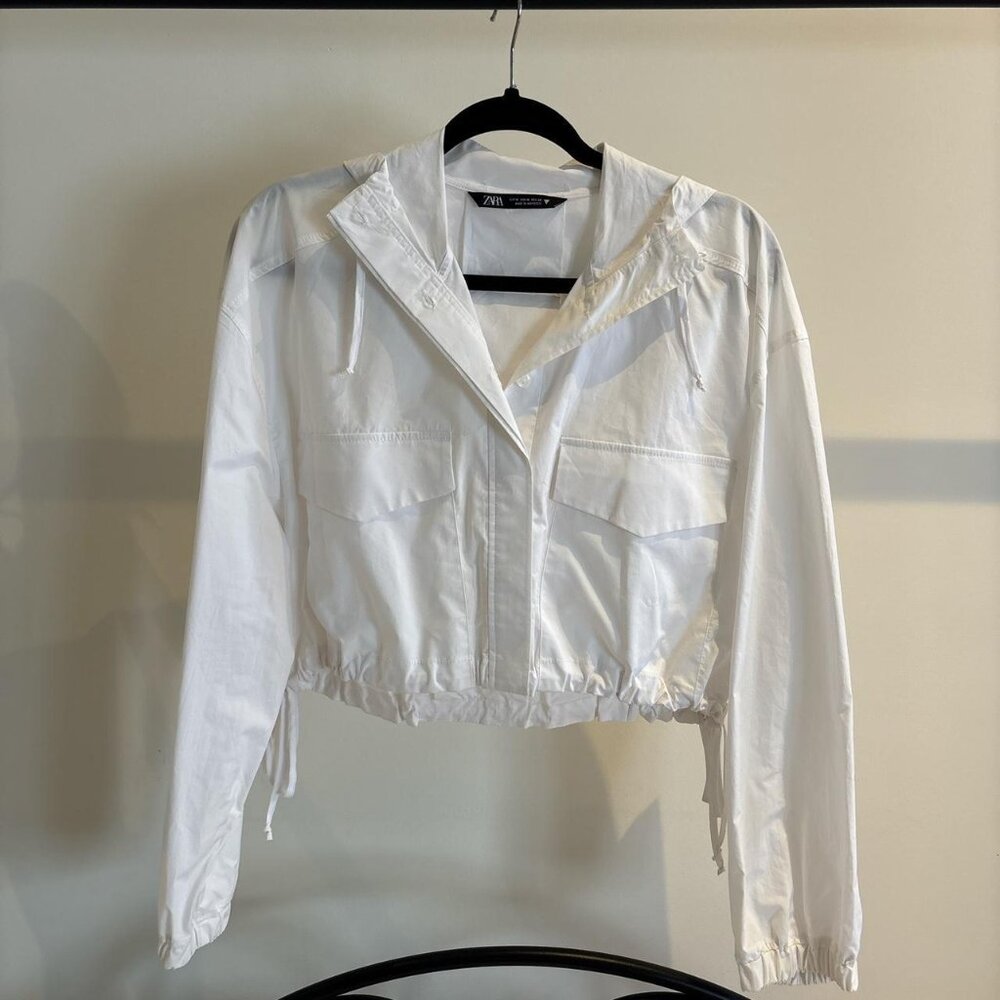 White Zara Cropped Windbreaker Jacket